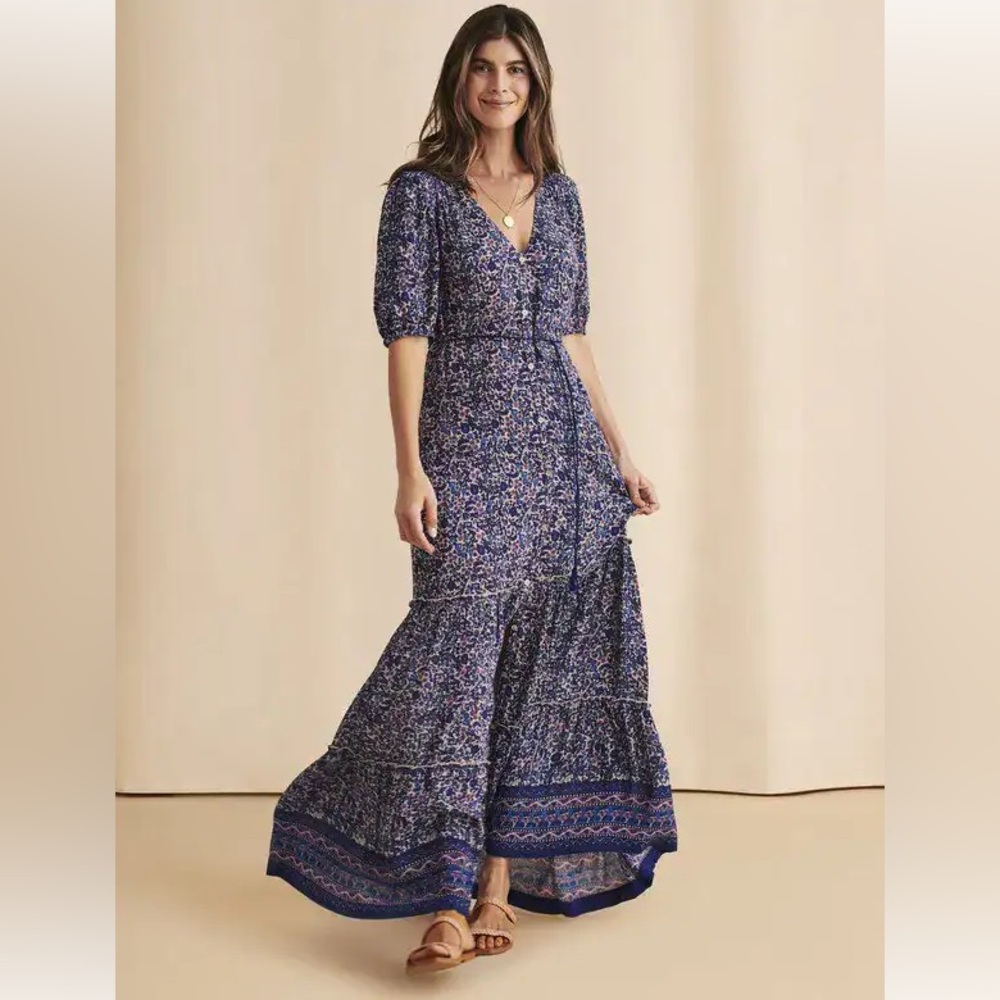 Faherty Orinda Maxi Dress Monserrat Border Floral Size Large